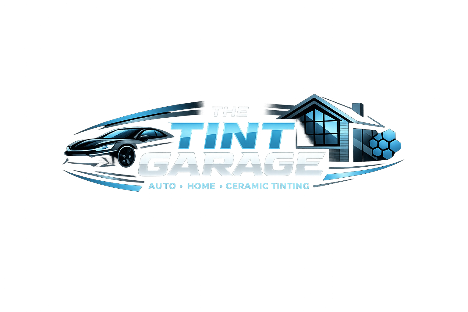 The Tint Garage logo with car and house for auto and home tinting